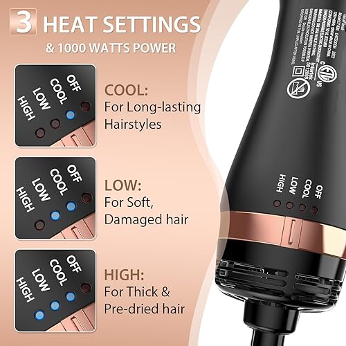 Miniatura 6 de Hair Dryer Brush Blow Dryer Brush in One Hot Air Brush for Drying and Straightening, Volumizer Multi-Styler Smooth Curls for All Hair Types, Negro