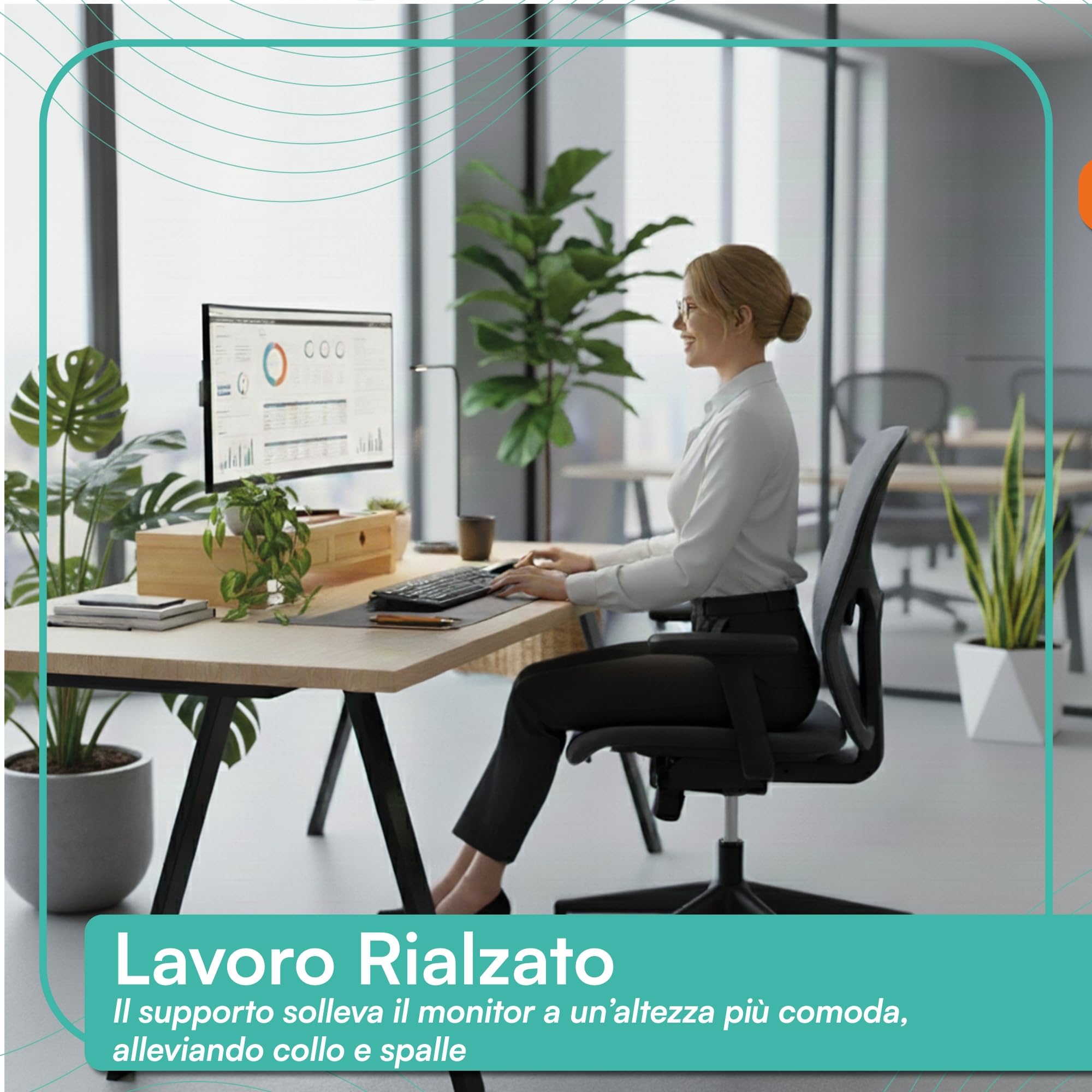 pixly® Supporto per Monitor con Cassetti 42x24x10,5 cm Sollevamento Ergonomico in Legno con Spazio di Archiviazione Organizer da Scrivania in Bambù Sostenibile per Monitor e Computer