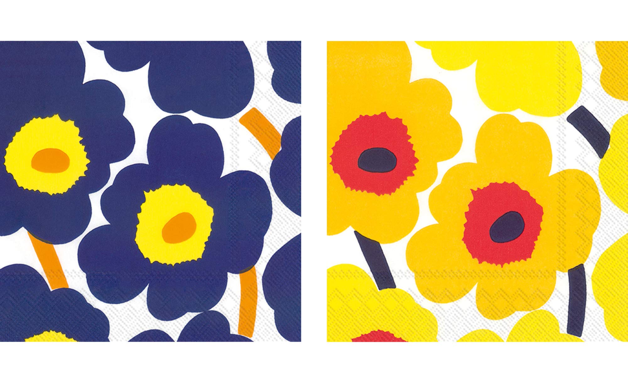 Ideal Home Range Marimekko Unikko Disposable 3-Ply Paper Cocktail Napkins Bundle, 20 Count Unikko Dark Blue and 20 Count Unikko Dark Yellow