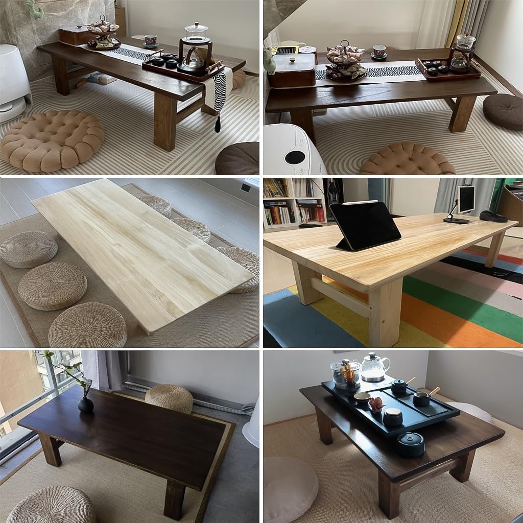 Japanese Floor Table, Vintage Tea Table Low Table,Rectangular Style Tatami Table, or Sitting on The Floor Accent Furniture(A,80x50x38cm)