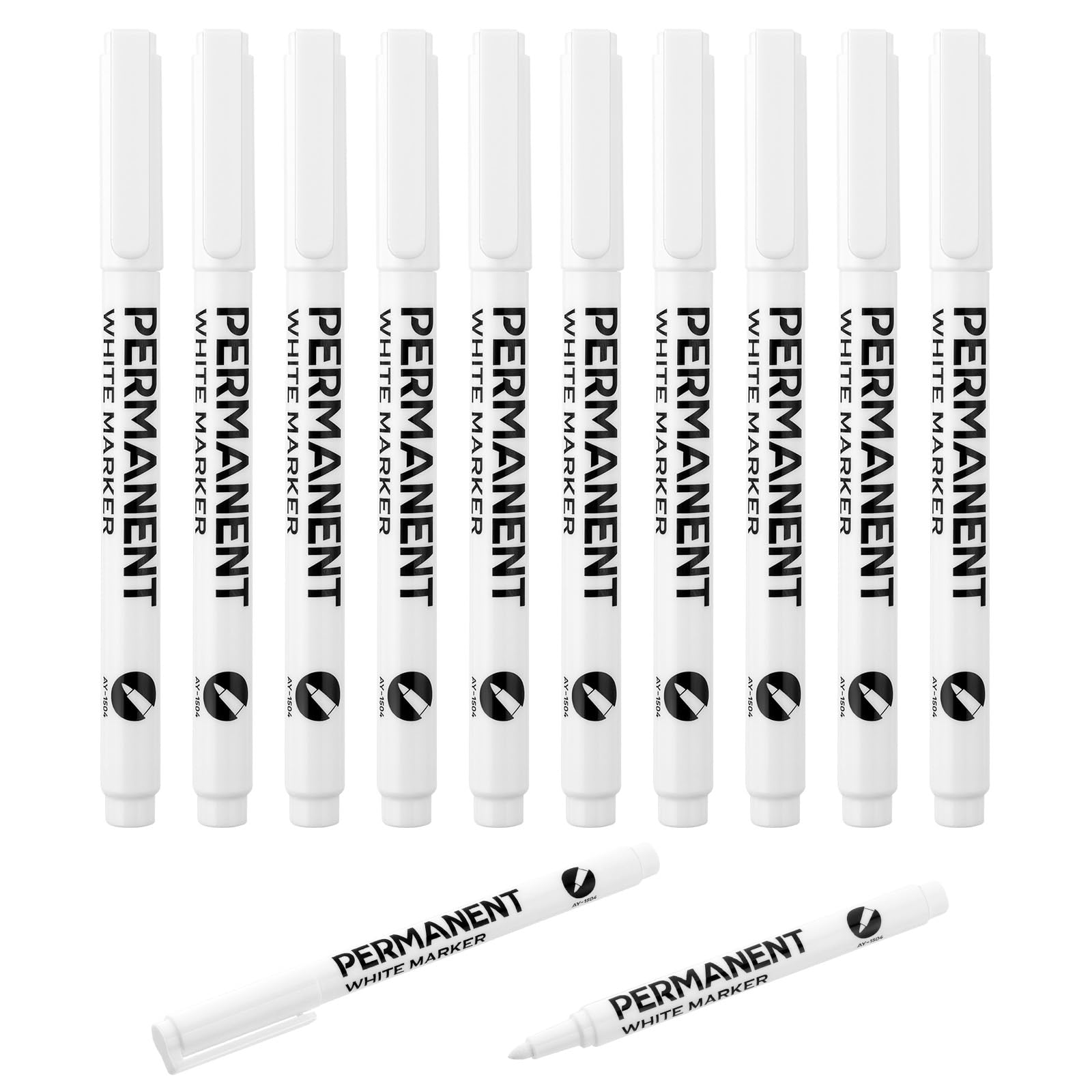AUAUY 10PCS Rotulador Blanco Permanente, Resistentes al Agua Rotulador AcríLico Blanco de Secado RáPido, Permanente Pen para Madera, PláStico, Cuero, Piedra, Metal（Delgado）