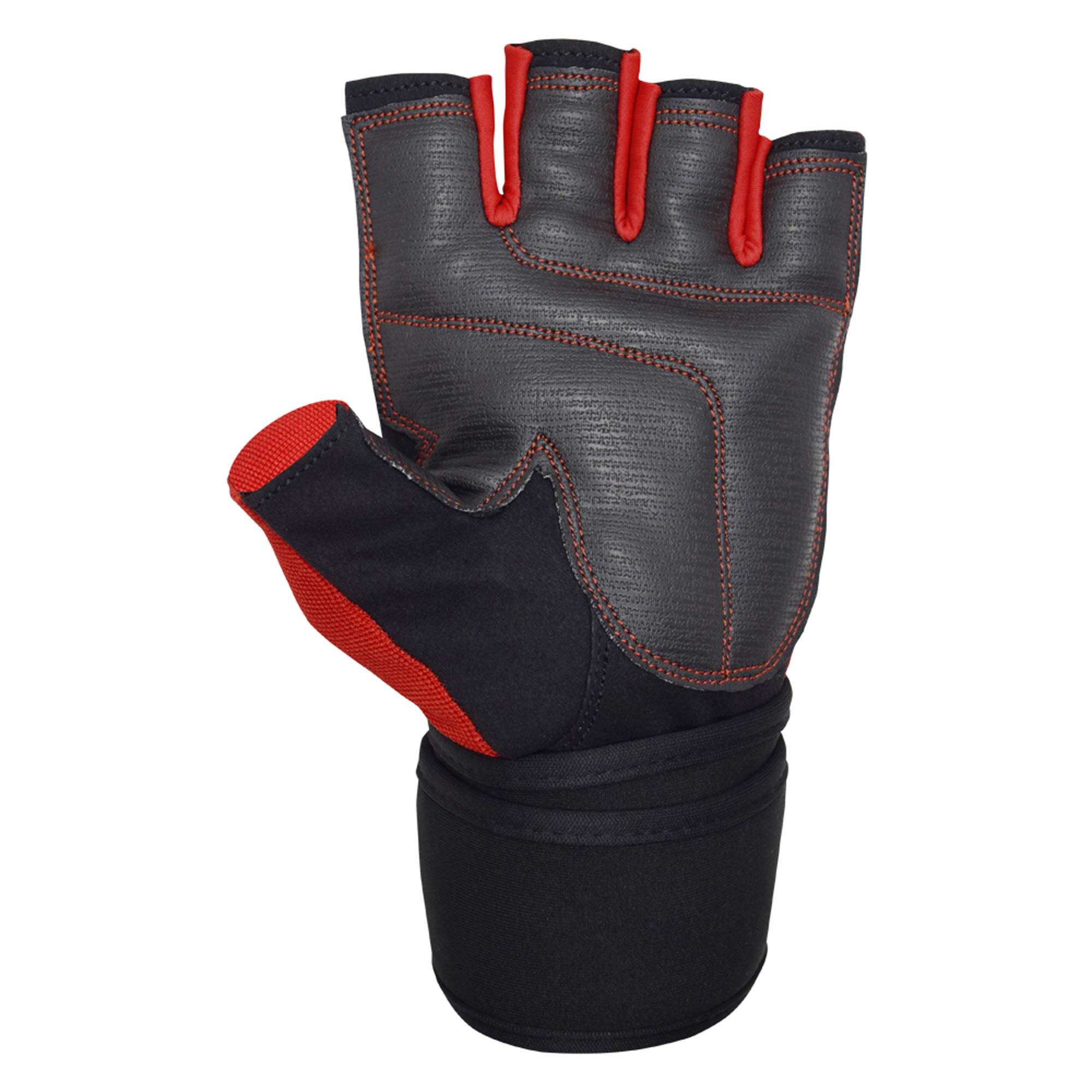 MRX - Guanti per Sollevamento Pesi da Boxe e Fitness, con Supporto Integrato per Avvolgere Il Polso, Mezze Dita, per Costruire Il Corpo, Uomo, Nero e Rosso, Large