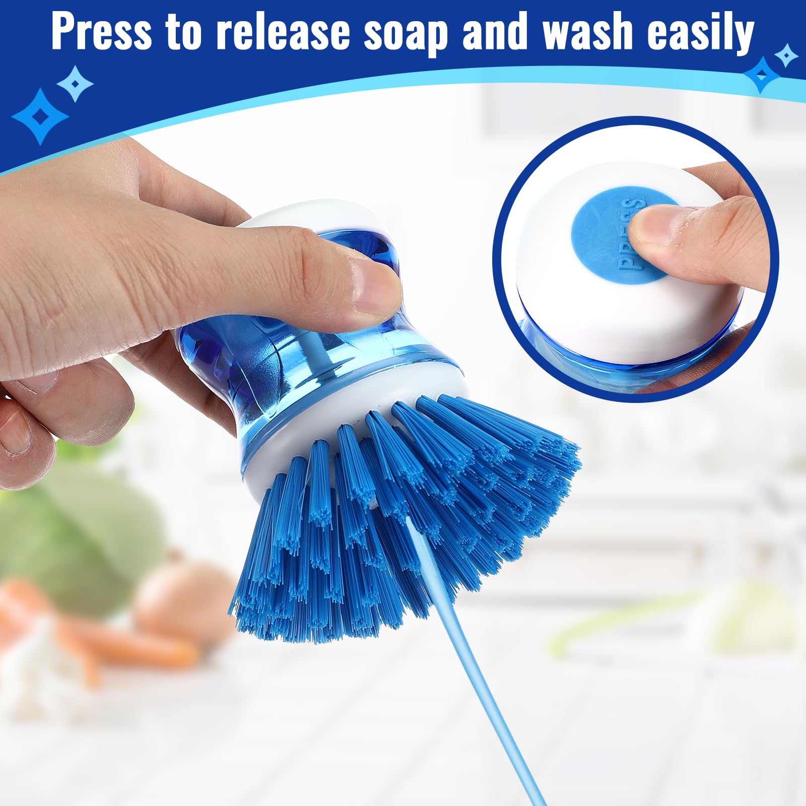 2 Spazzole Piatti Con Dispenser Detersivo - Per Pentole, Lavelli, Cucina, Set Grigio - Foto 11