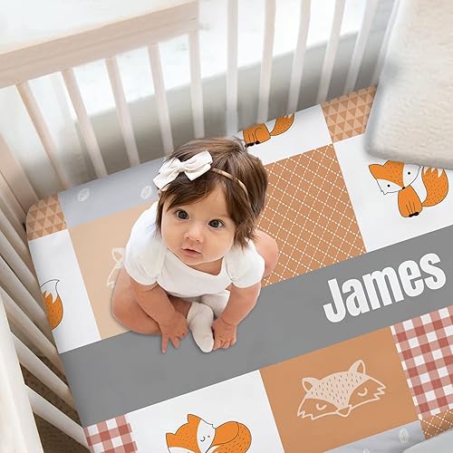 Miniatura 2 de Juego de ropa de cama para cuna personalizada para bebés niñas juego de ropa de cama de cuna personalizada con nombre ropa de cama de zorro lindo