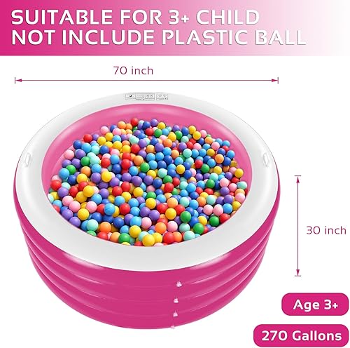 Miniatura 2 de Piscina inflable, piscina inflable familiar grande y redonda de 70 x 30 pulgadas con asas, fiesta acuática de verano, niños, al aire libre, patio