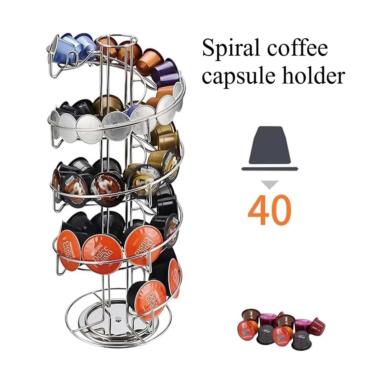 Obrotowy O 360 Stopni Uchwyt Na Saszetki Z Kawą, Wielowarstwowy Stojak Do Przechowywania, Kawiarnia Barowa Na 40 K-CUP(White)