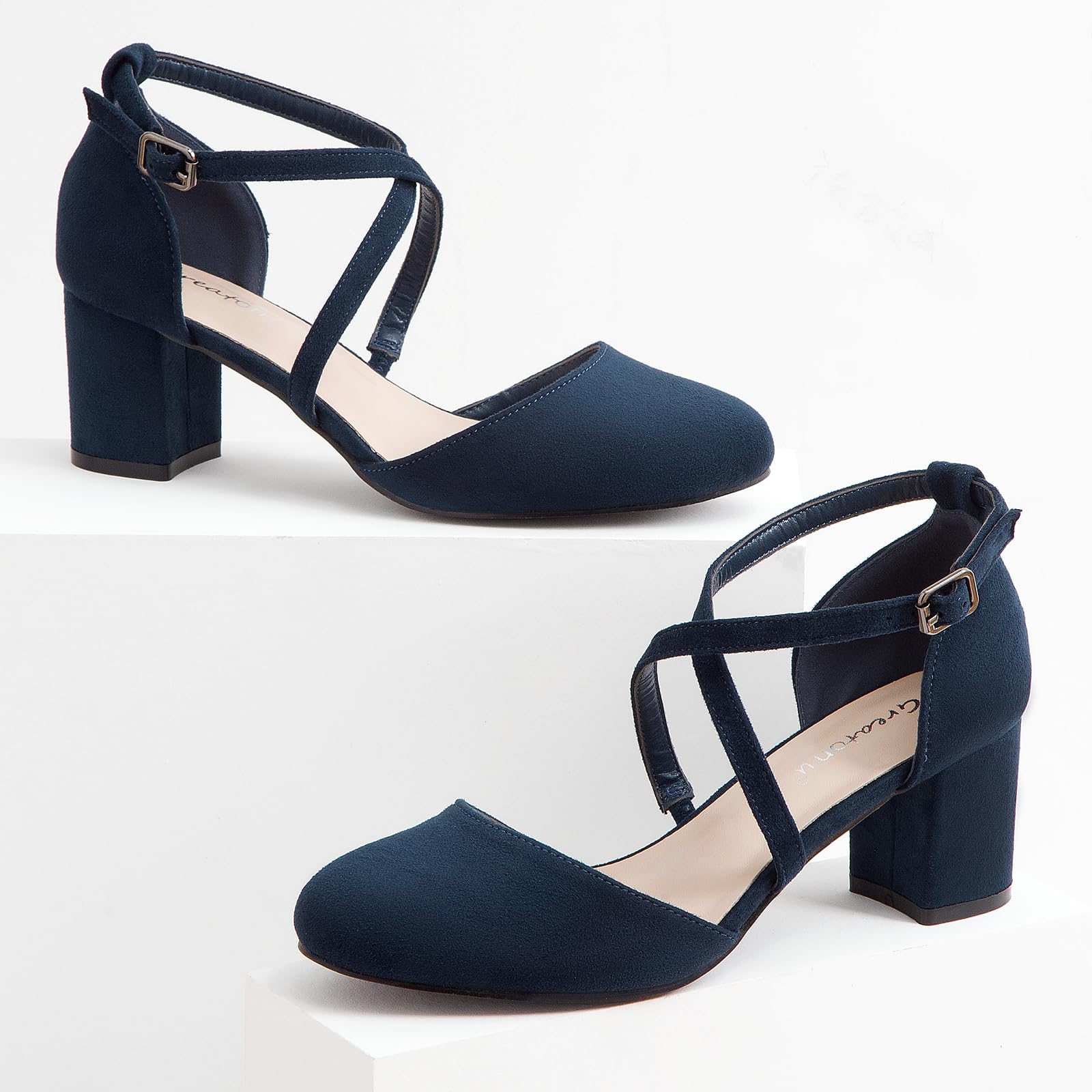 Greatonu Scarpe col Tacco Donna Eleganti Decollete a Cinturini Incrociati Punta Chiusa Sandali con Tacco da Sposa Decolte Tacco Medio Largo