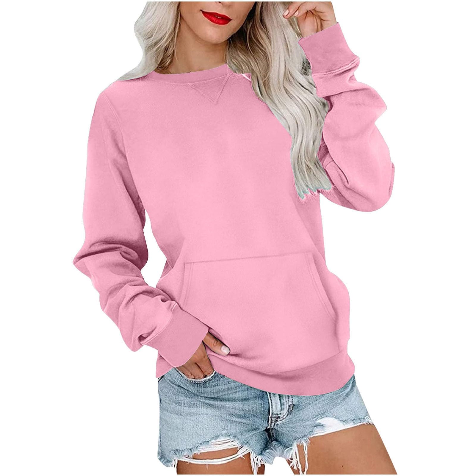Gumipy Oversized Sweatshirt for Women Trendy Long Sleeve Crewneck Sweatshirts Sweater Casual Fleece Tunic Sweatshirts No Hood