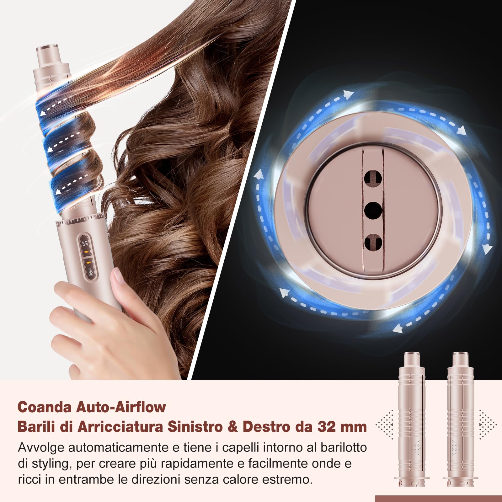 7MAGIC 7 in 1 Air Styler, Asciugacapelli Ionico, Spazzola Ad Aria Calda, Spazzola Lisciante, Arricciacapelli Automatico, Modellatori Multifunzione, Nessun Danno da Calore, con Custodia da Viaggio