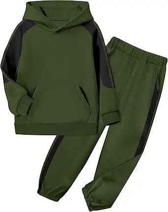 Boys Clothes Hoodie Kids Boys' Clothing Sets Stripe Color Block Sweatsuit 2pcs Long Sleeve Outfits with Pocket 6-12y