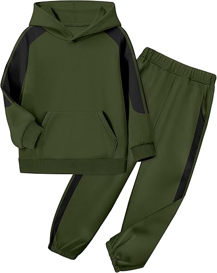 Boys Clothes Hoodie Kids Boys' Clothing Sets Stripe Color Block Sweatsuit 2pcs Long Sleeve Outfits with Pocket 6-12y
