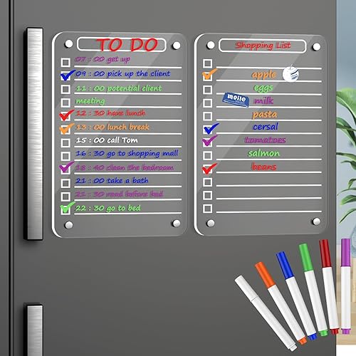 2 tableros magnéticos acrílicos de borrado en seco para refrigerador, 8 x 12 pulgadas, tablero de planificación de comidas transparente para cocina,