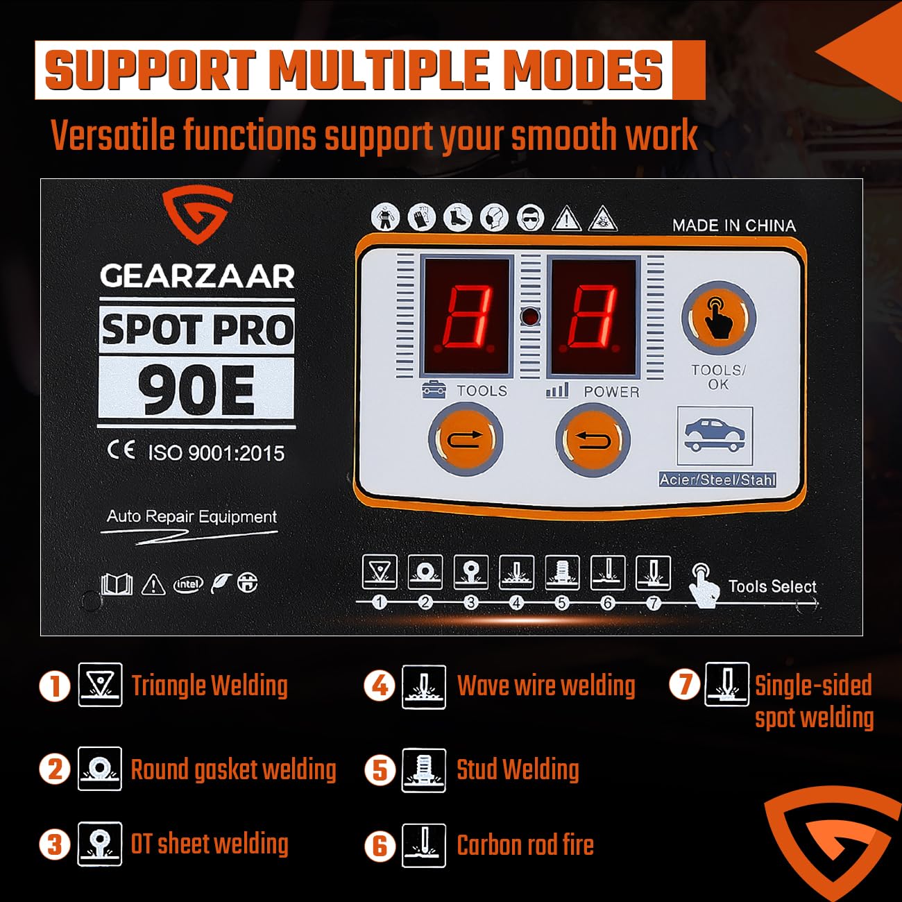 Soldador por puntos de 220 V 3800 A, extractor de abolladuras automotriz de 3 kW con 7 modos, 2 pistolas de soldadura y accesorios estándar para una reparación eficiente de chapa metálica