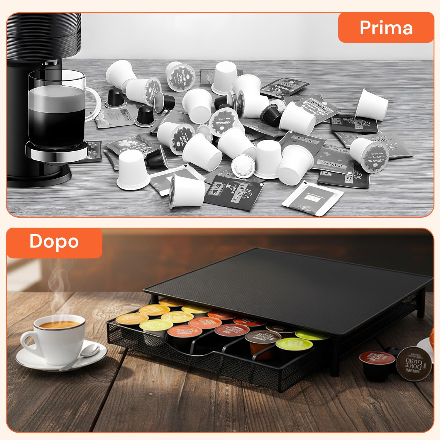 Avilia - Porta Capsule in Acciaio Inox 36 Posti con Cassetto Estraibile per Capsule Ø54 mm, Supporto Salvaspazio per Macchina da Caffè, Design Moderno per Cucina e Ufficio