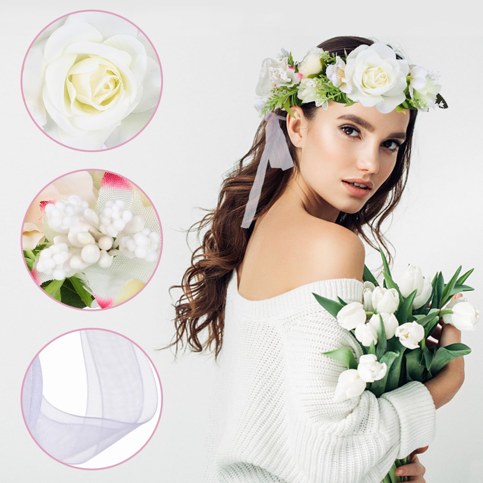 Healeved 6pezzi Cerchietto Fiori Per Matrimonio Di Accessori Per Con Rosa Finta Per Cerimonie Feste e Foto Memorabili