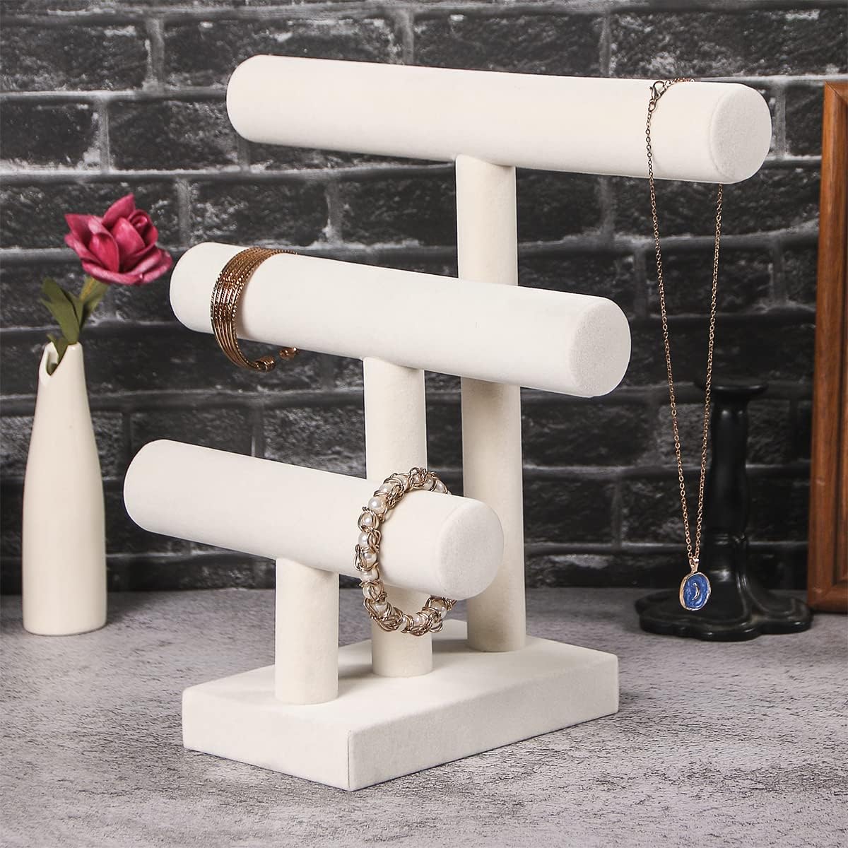 3 Tier Bracelet Holder,Bracelet Displays for Selling,Jewelry Display Stand for Bangles Necklaces Hair ties Scrunchies Watches (Beige) - Image 5