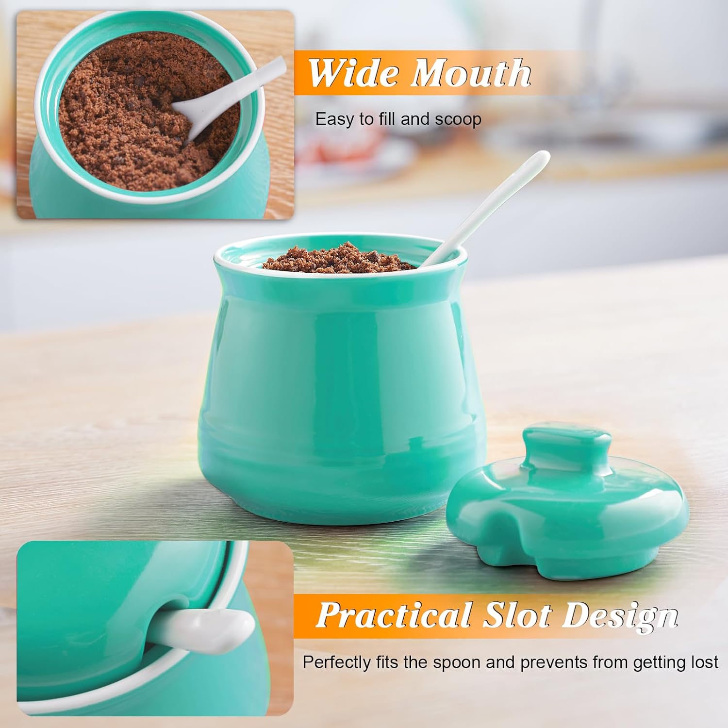 DAYYET Turquoise Sugar Bowl with Lid and Spoon, 12 oz Teal Ceramic Sugar Bowl with Spoon, Sugar Container for Coffee Bar, Sugar Jar Sugar Dispenser Bowl, Teal Kitchen Decor and Accessories image 5