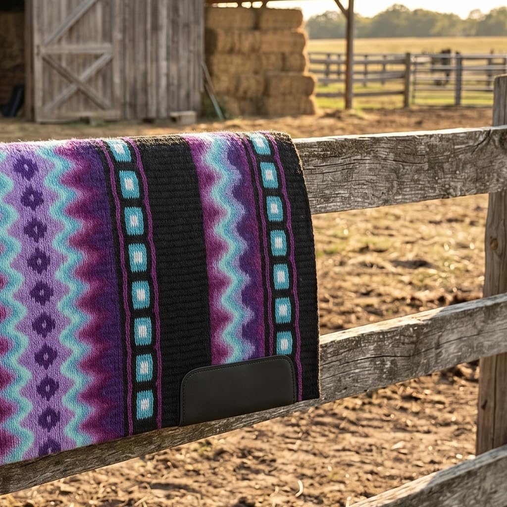 Western Show Saddle Pad/Blanket for Horses - Handmade Wool Saddle Blanket with New Zealand Design, Thick, Durable & Comfortable for Horse Riding (34” L x 34” W x 1) M80