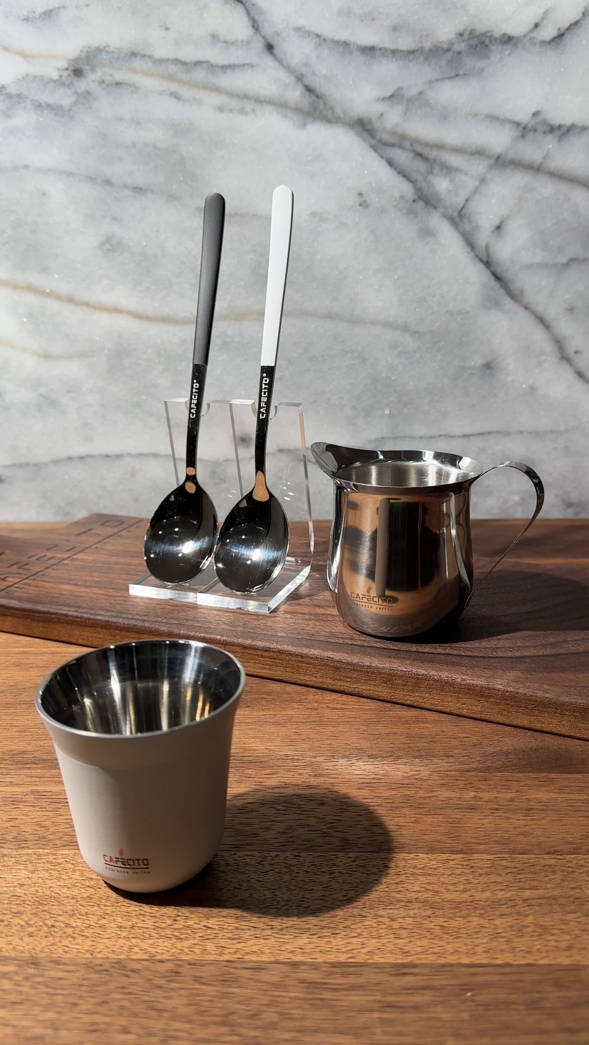 CAFECITO Espresso Creamer Pitcher and 2 Spoon Set | Stainless Steel Bell Creamer 6oz and 2 Spoon Set by Cafecito Espresso Coffee