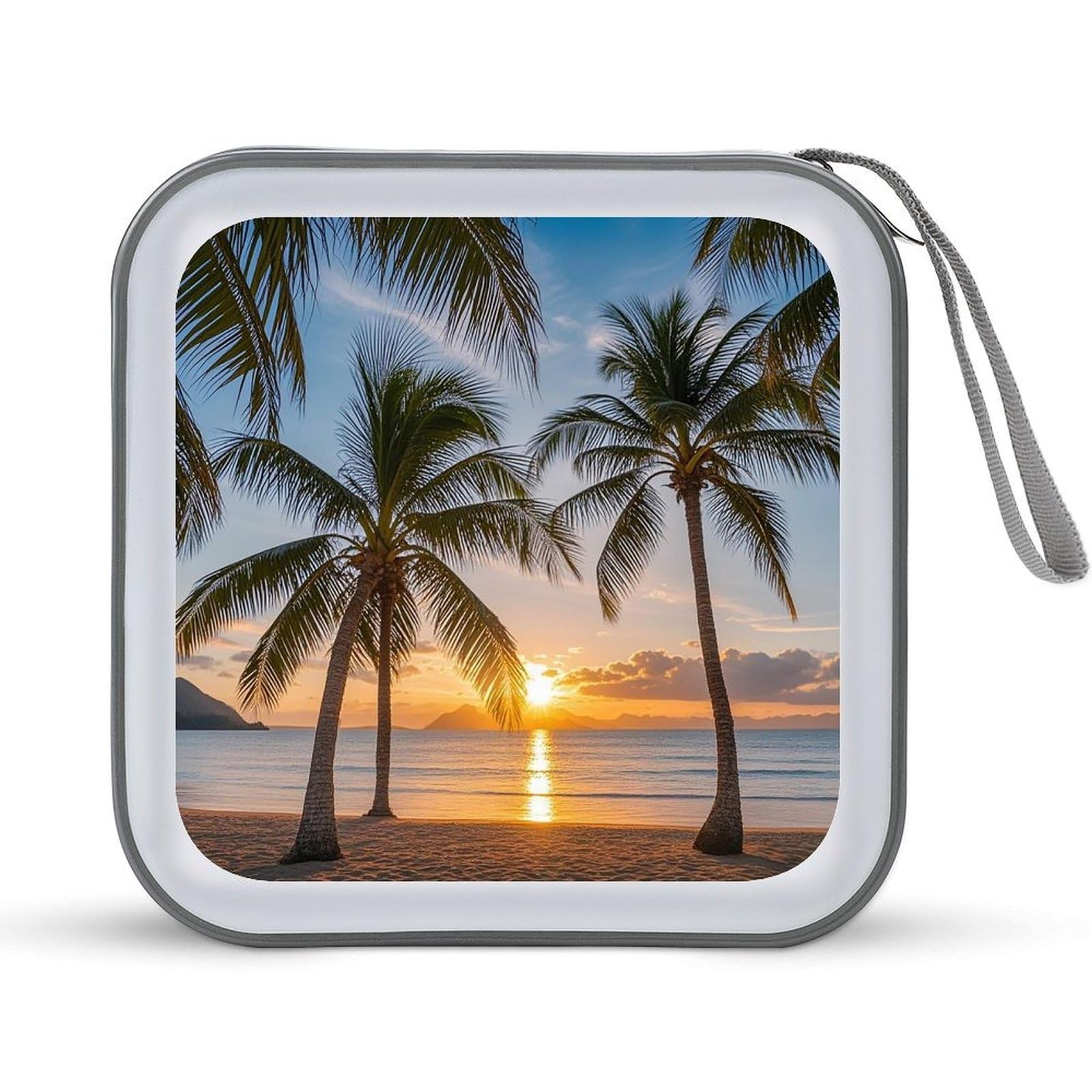 FekiLoot Sunset Palm Tree CD Case Portable DVD Case Holder Large Storage Disc Wallet Bag 40 Capacity Hard Plastic Disc Cases Storage Binder DVD Case Wallet for Car Home Travel