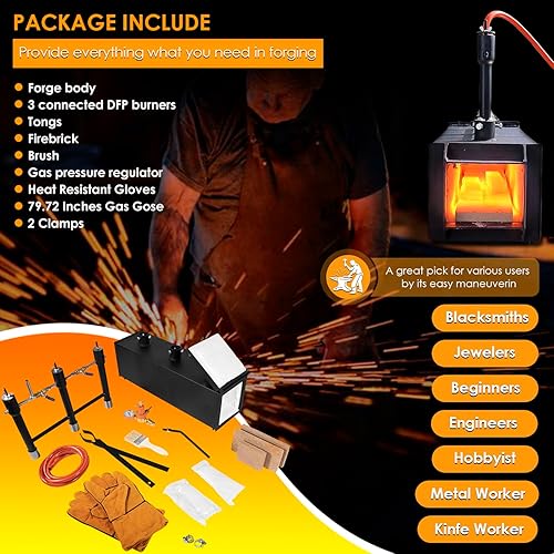Miniatura 6 de DFPROF3+1D Kit de horno de propano de forja de gas triple para herrería, fabricación de cuchillos y herreros