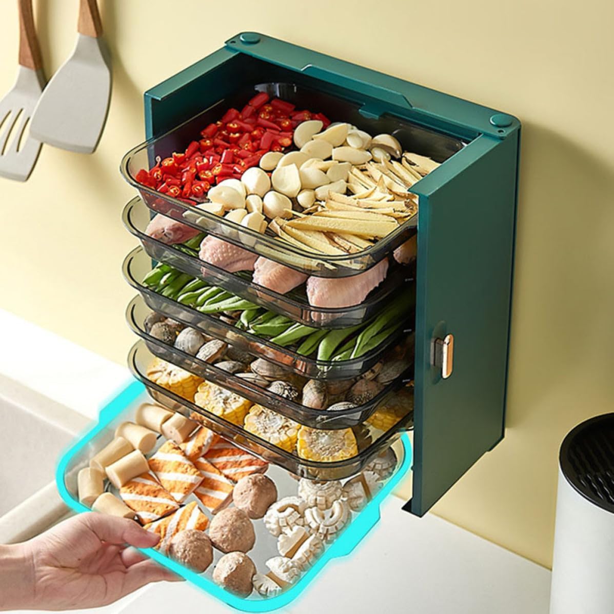 Lurrose Multi-Functional Kitchen Food Serving Rack with Handle Design, Wear Resistant Plastic Side Dish Organizer for Fruit and Parties, Versatile Vegetable Storage Shelf with Simple