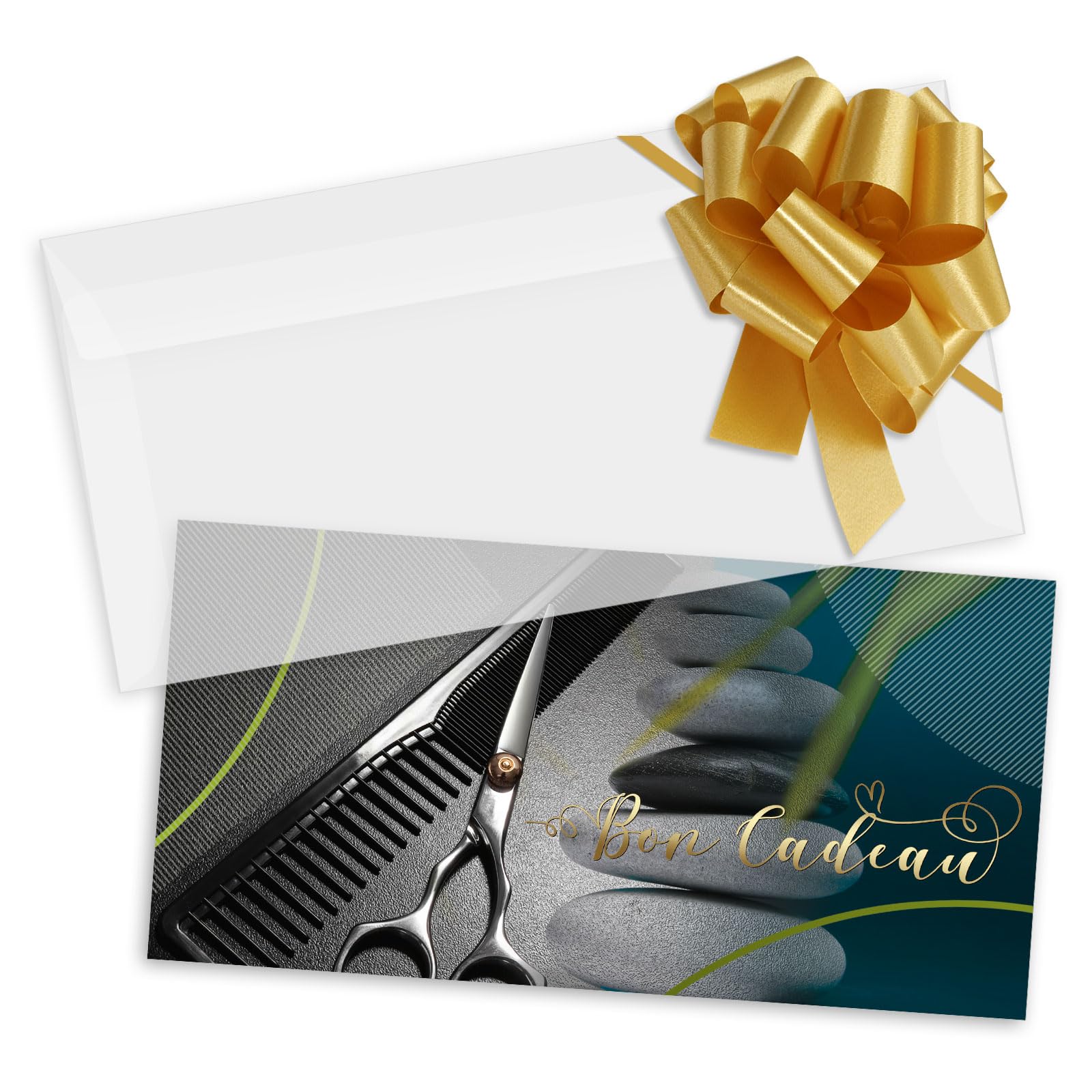 POS BON - 100 bons cadeaux à remplir avec enveloppe/nœud ruban - formulaires imprimés pour des salons de coiffure K9208F-2-100