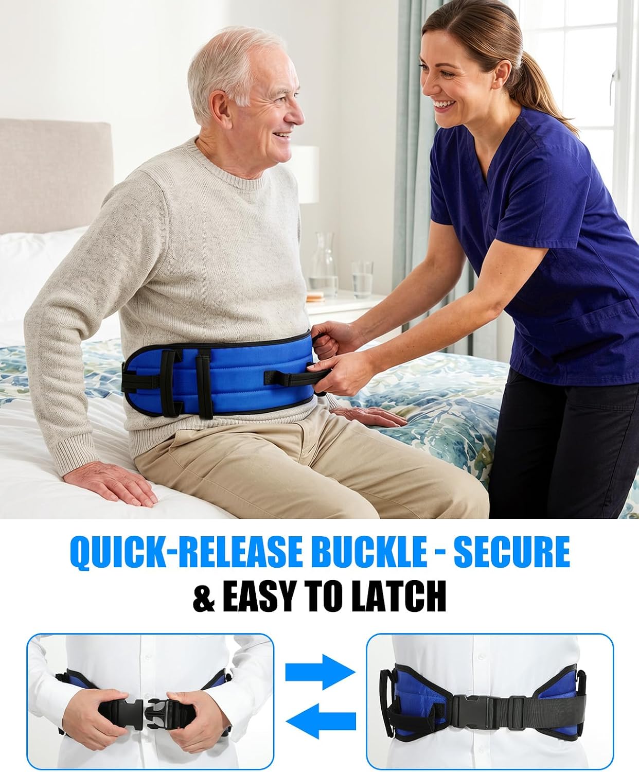 Rhino Valley Gait Transfer Belts for Seniors with 7 Handles for Elderly | Anti-Slip Padded Gate Belts Medical,Transfer Belt with Quick Release Buckle for Standing Aids&Support