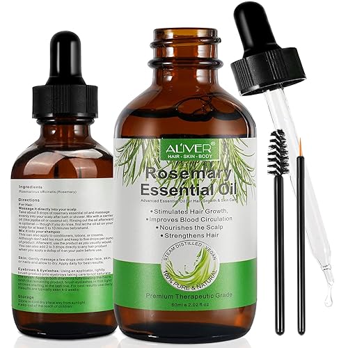 Paquete de 2 aceites de romero para el crecimiento del cabello y el cuidado de la piel aceite esencial de romero orgánico 100 puro para cejas y