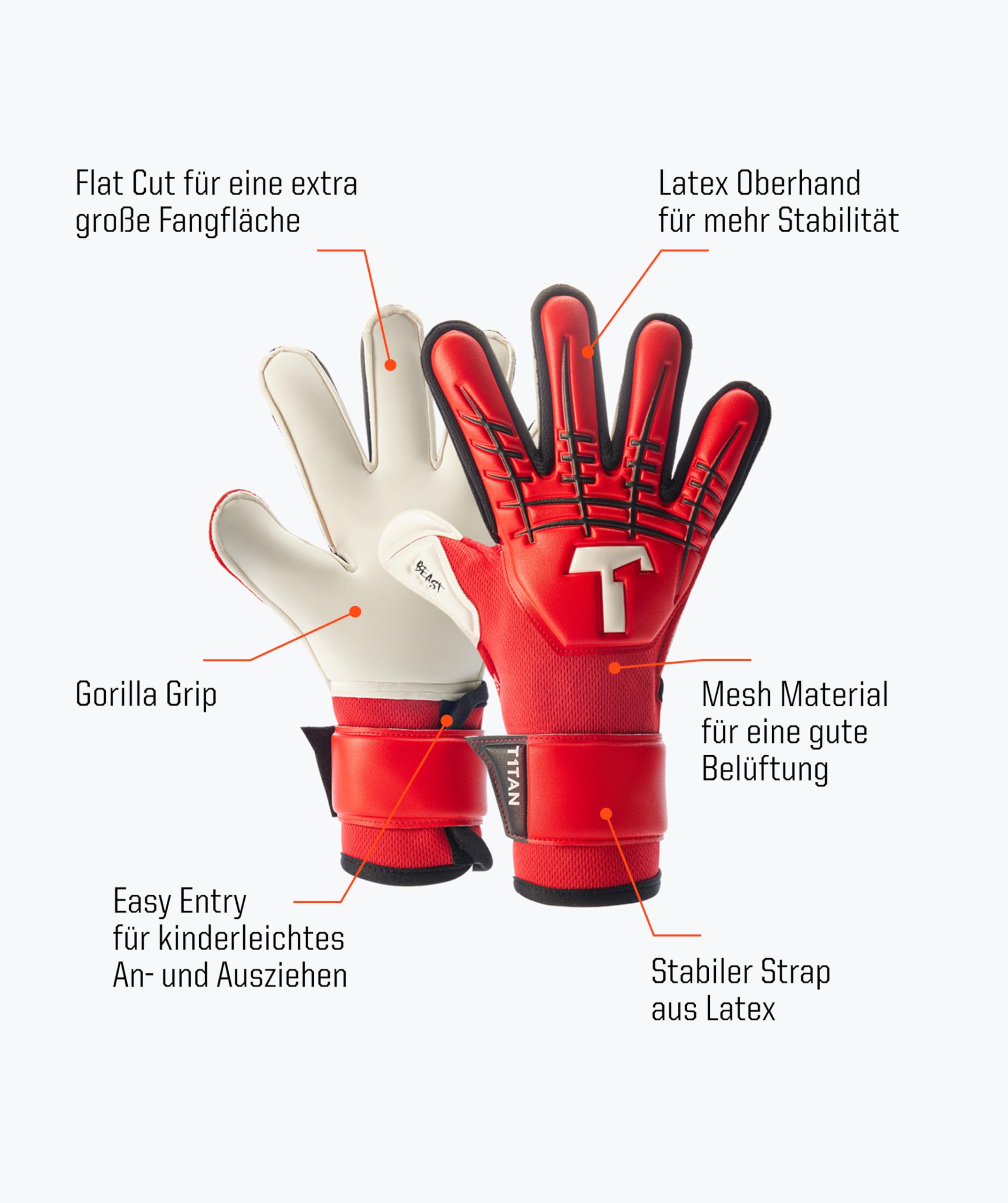 T1TAN Torwarthandschuhe Kinder Beast Junior, Größe 4-6, Alter 5-11 Jahre, 3mm Gorilla Grip, Tormannhandschuhe Jungen, Fußball Torwart Handschuhe, hoher, große Fangfläche, atmungsaktiv
