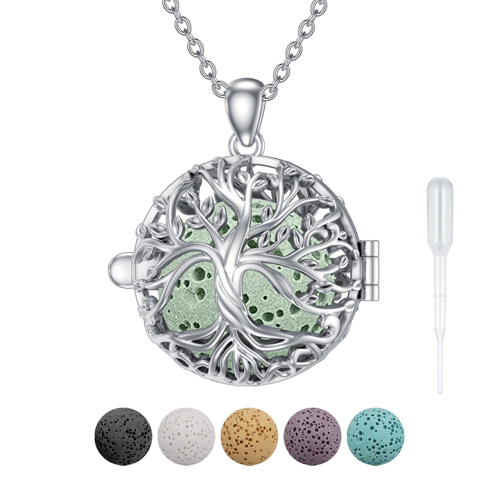 Tree of Life Necklace Sterling Silver Aromatherapy Necklace for Women Essential Oil Diffuser Locket Jewelry Spiritual Yoga Gifts for Women