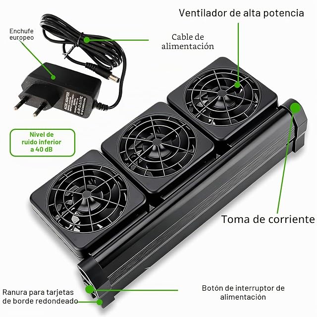 Foto 6 de 7 de PORFOYO Ventilador de acuario de 3 cabezas, 7,2 W, ventilador de refrigeración para acuario