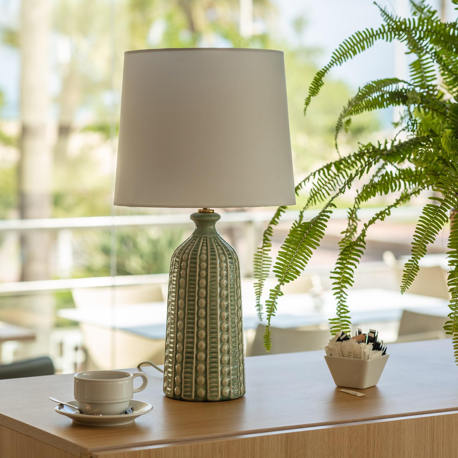 LEDKIA LIGHTING - Lampada da Tavolo Ceramica Zellin | Design Elegante | Compatibile con Lampadina E27 | Uso Interno | Altezza 570 mm, Verde Cachi, Ceramica