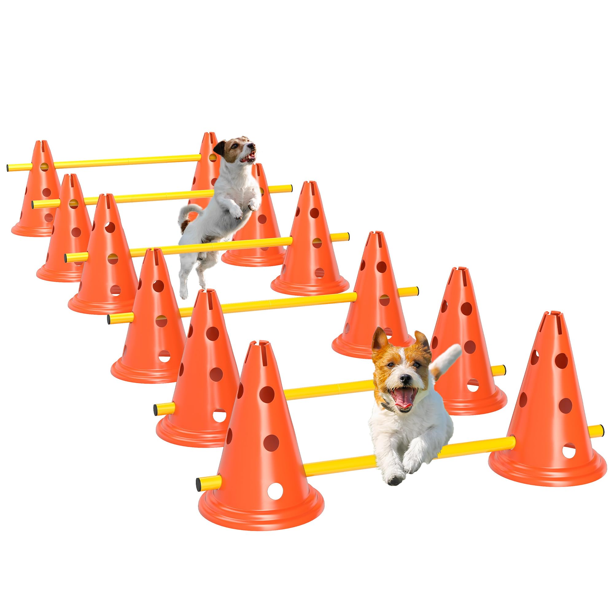 PawHut Set Agilidad Perros 6 Piezas Equipo 12 Conos Naranja | 6 vallas de altura ajustable, bolsa transporte, set entrenamiento para perros