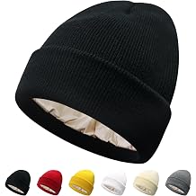 Satin Lined Beanie for Women Silk Lining Soft Winter Hats Reduce Frizz Knit Beanies Warm Skull Cap