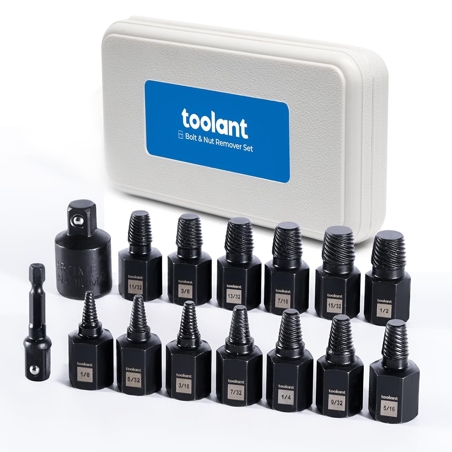 toolant 15pcs Impact Screw Extractor Set, Bolt & Nut Remover Socket Tool Kit, Stripped Bolt Extractor for Damaged Screws and Bolts