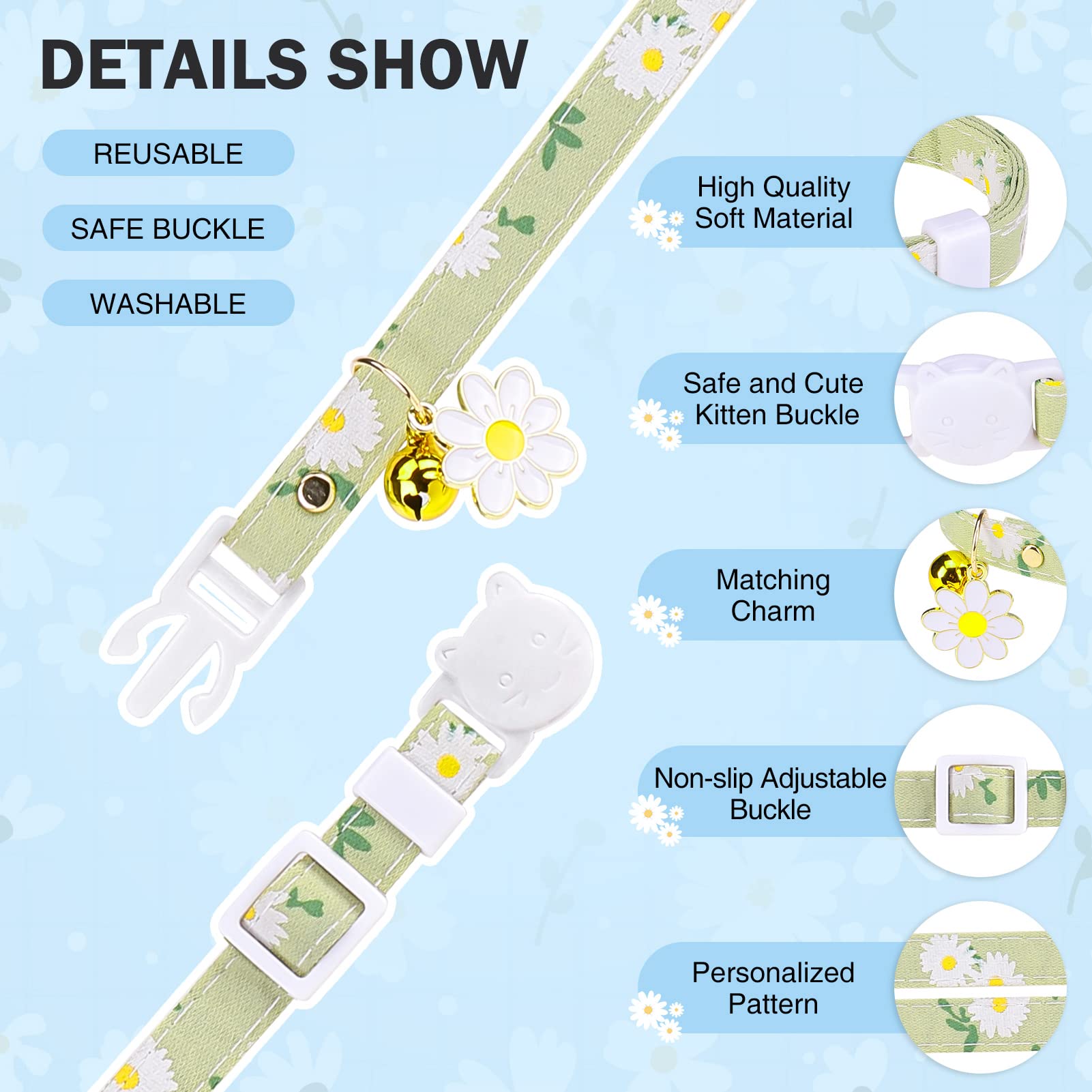 DILLYBUD Breakaway Cat Collars with Bells and Charms, Personalized Adjustable Safety Buckle Collar for Kitten Cats Girl and Boys - Image 2