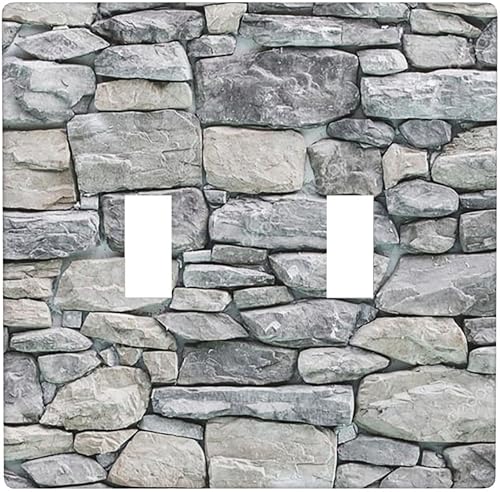 Cubierta de interruptor de luz de piedra rústica gris de 2 cuadrillas, placa de pared decorativa de doble palanca para placa frontal para cocina,