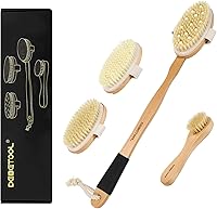 DEBETOOL Dry Brush Set for Body & Face: Long Handle, 3 Interchangeable Heads (Soft/Medium/Firm) Lymphatic Drainage Cellulite Brush