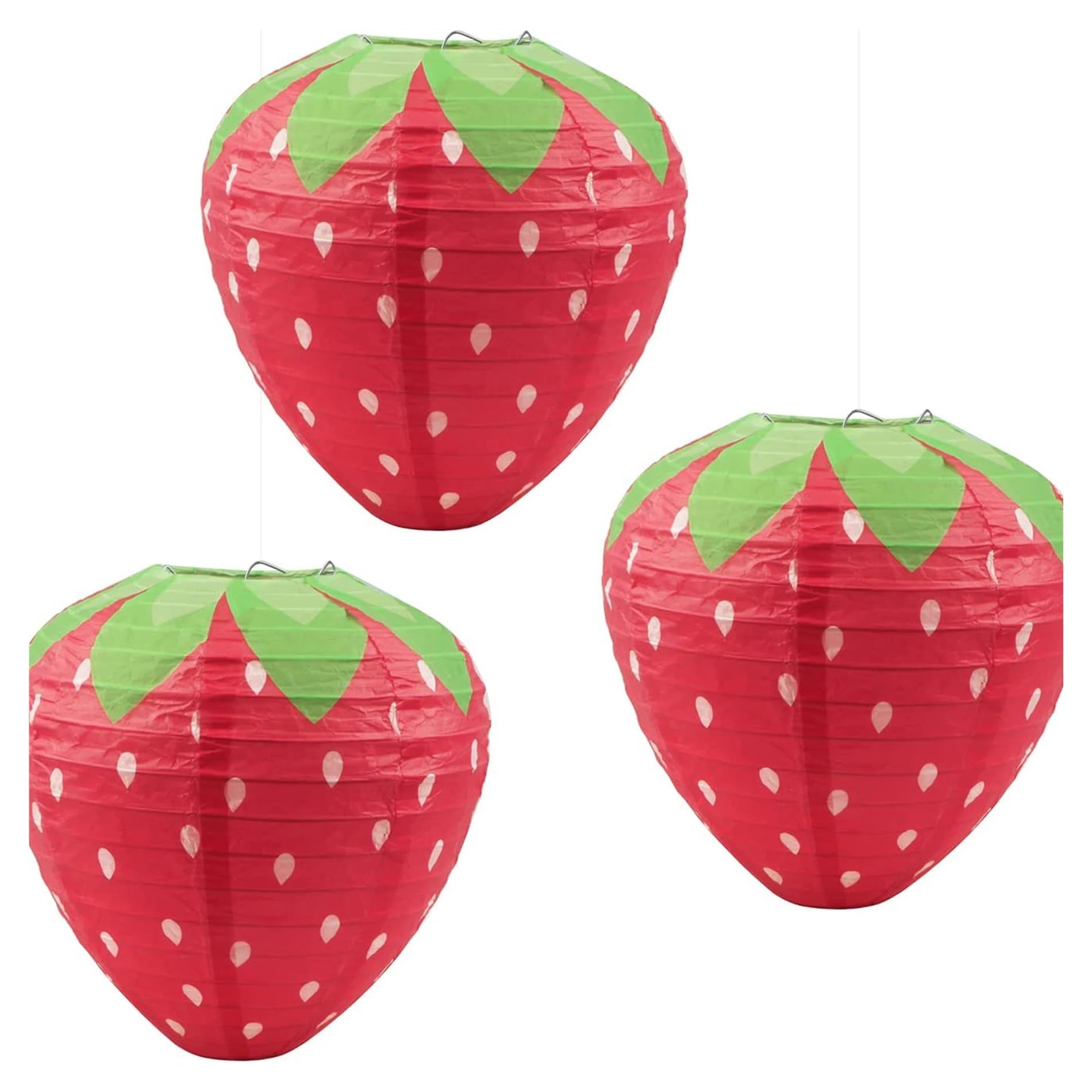 Paper Lantern 3PCSX20CM Strawberry Paper Lanterns Ornament Very Refreshing and Cute for Fruit Theme Birthday Party Baby Shower Wedding(Red)