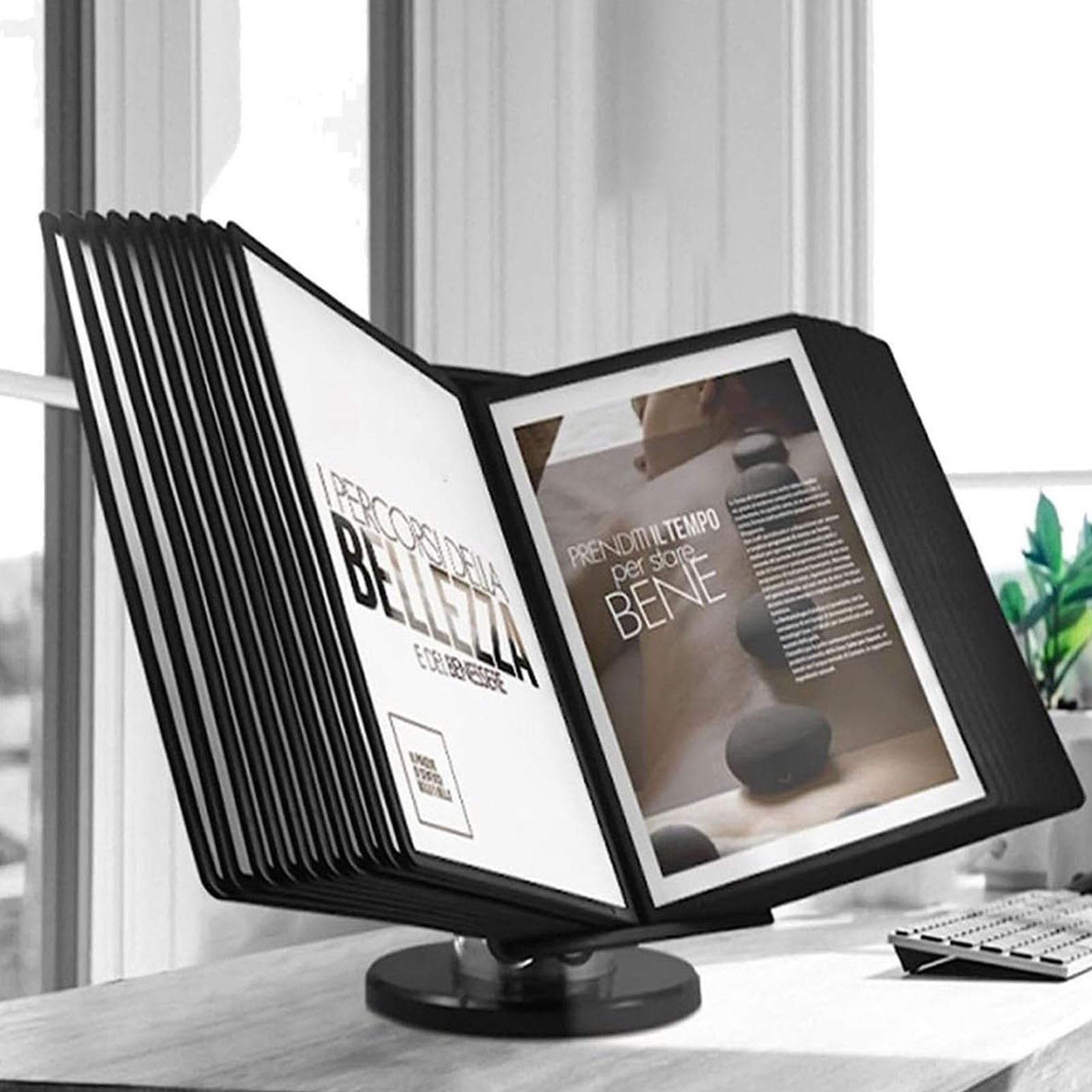 JYBNBBE Desktop Reference System, Wall Mount Reference Organizer, 20 Exhibit Pockets, Metal Desktop Document Holder Adjustable Desk Flip File Holder, Designed for Office/home Dis,20 pages