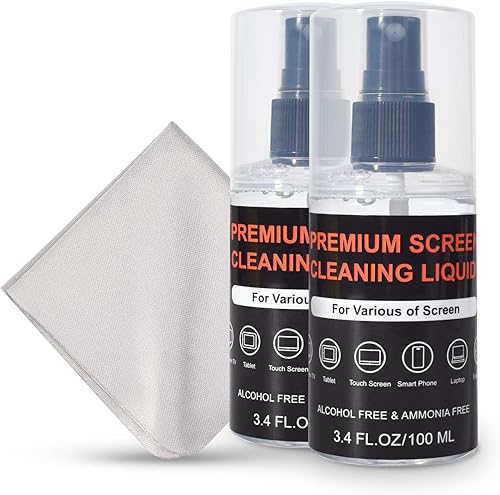 Paquete de 2 limpiadores de pantalla, 2 aerosoles limpiadores de electrónica de 3.4 onzas, 1 paño de limpieza de microfibra para computadora, TV,