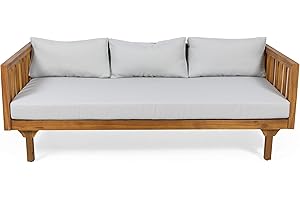 Christopher Knight Home Tina Outdoor 3-Seater Acacia Daybed in Teak Finish, Light Grey