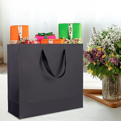 Vista 12 de 15.7" Extra Large Black Gift Bags for Presents with Tissue Paper & Ribbon Handles for Shopping, Small Business, Birthday Party, Baby Shower, Bridal