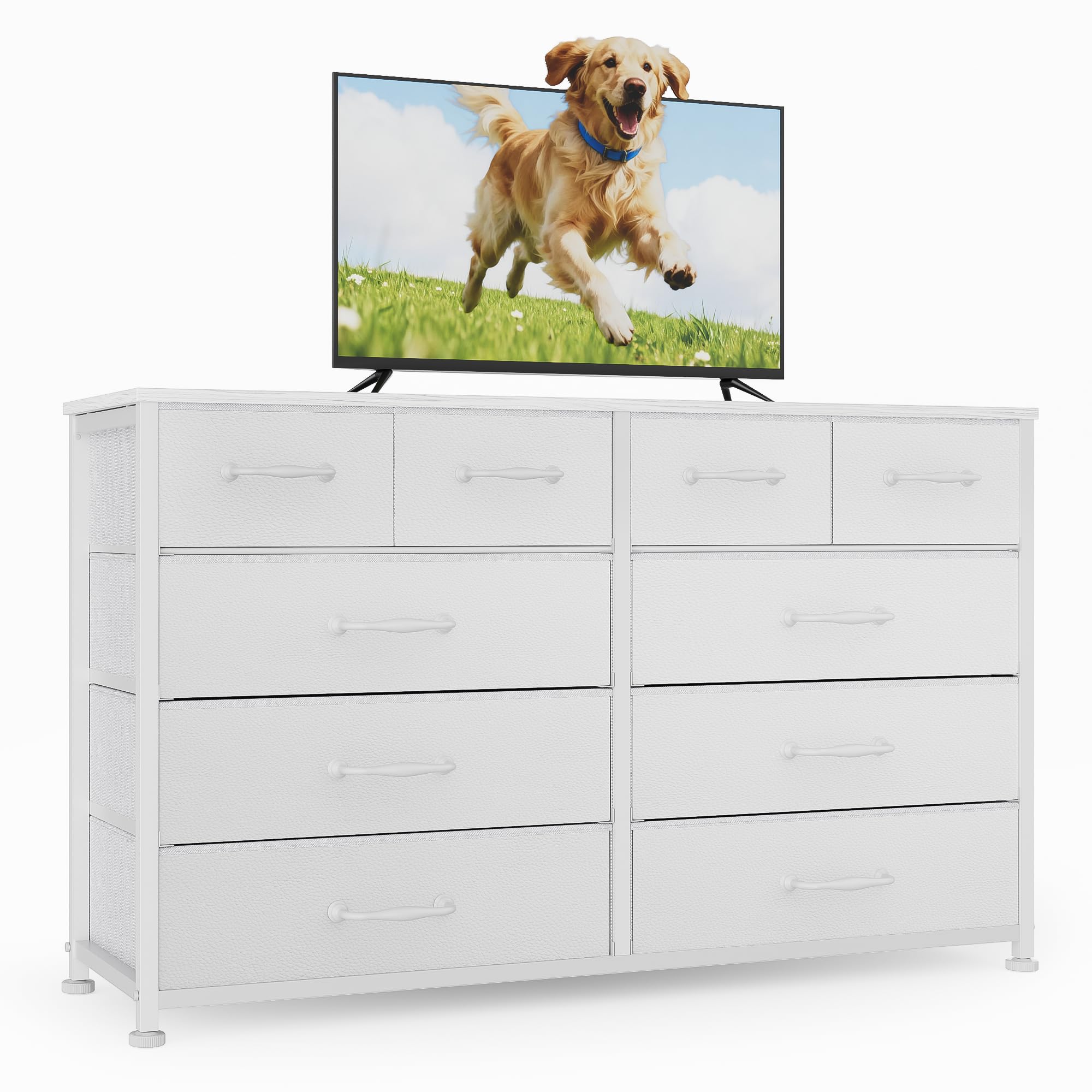 Amazon.com: Furnulem Dresser for Bedroom with 10 Fabric Drawers, 45 Inch  Long Dresser TV Stand, Entertainment Center with Storage, Dressers & Chests  of Drawers for Closet, Living Room, Hallway, White : Home