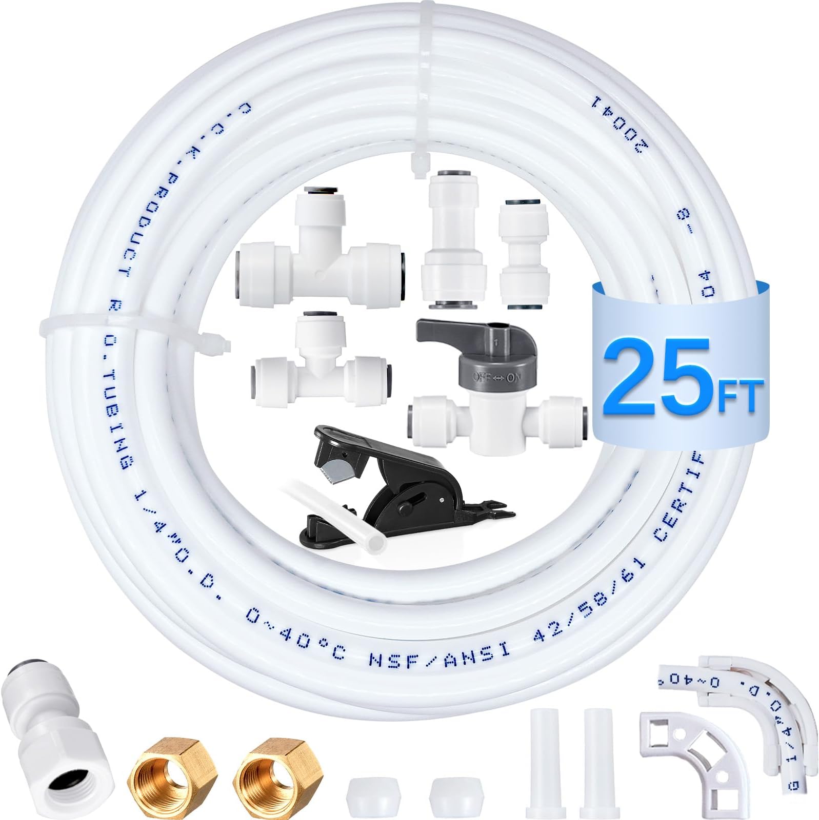 Refrigerator Water Line Kit - Food Grade Ice Maker Fridge Installation Kit,1/4" O.D.25 FT Water Tubing with Quick Connect Fittings for Refrigerator,Ice Maker,RO(Reverse Osmosis) Filter System