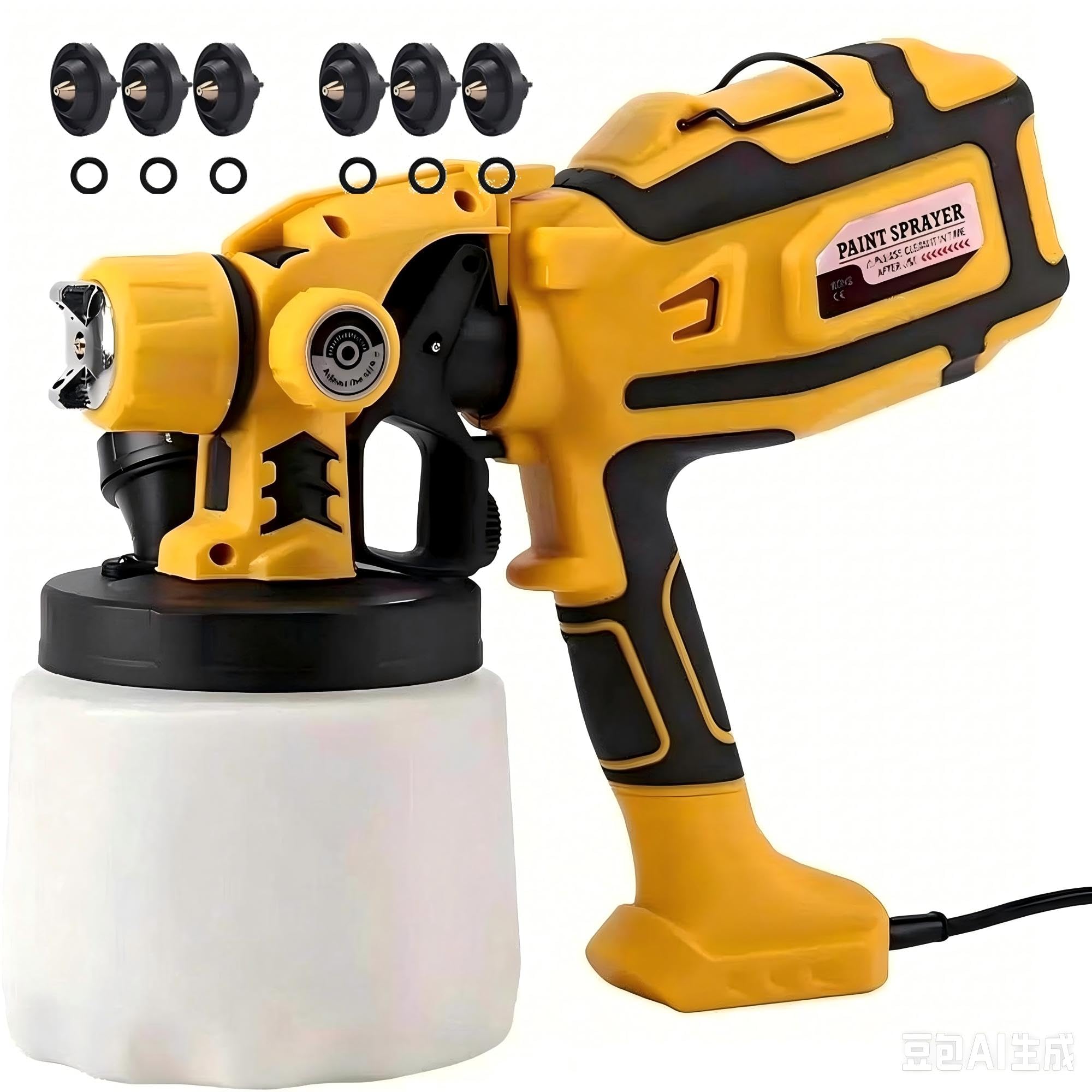 HVLP Farbspritzgerät, 850 W elektrische Spritzpistole, 1400 ml abnehmbarer Behälter, Handfarbsprüher mit 4 Düsen und 2 Sprühmustern
