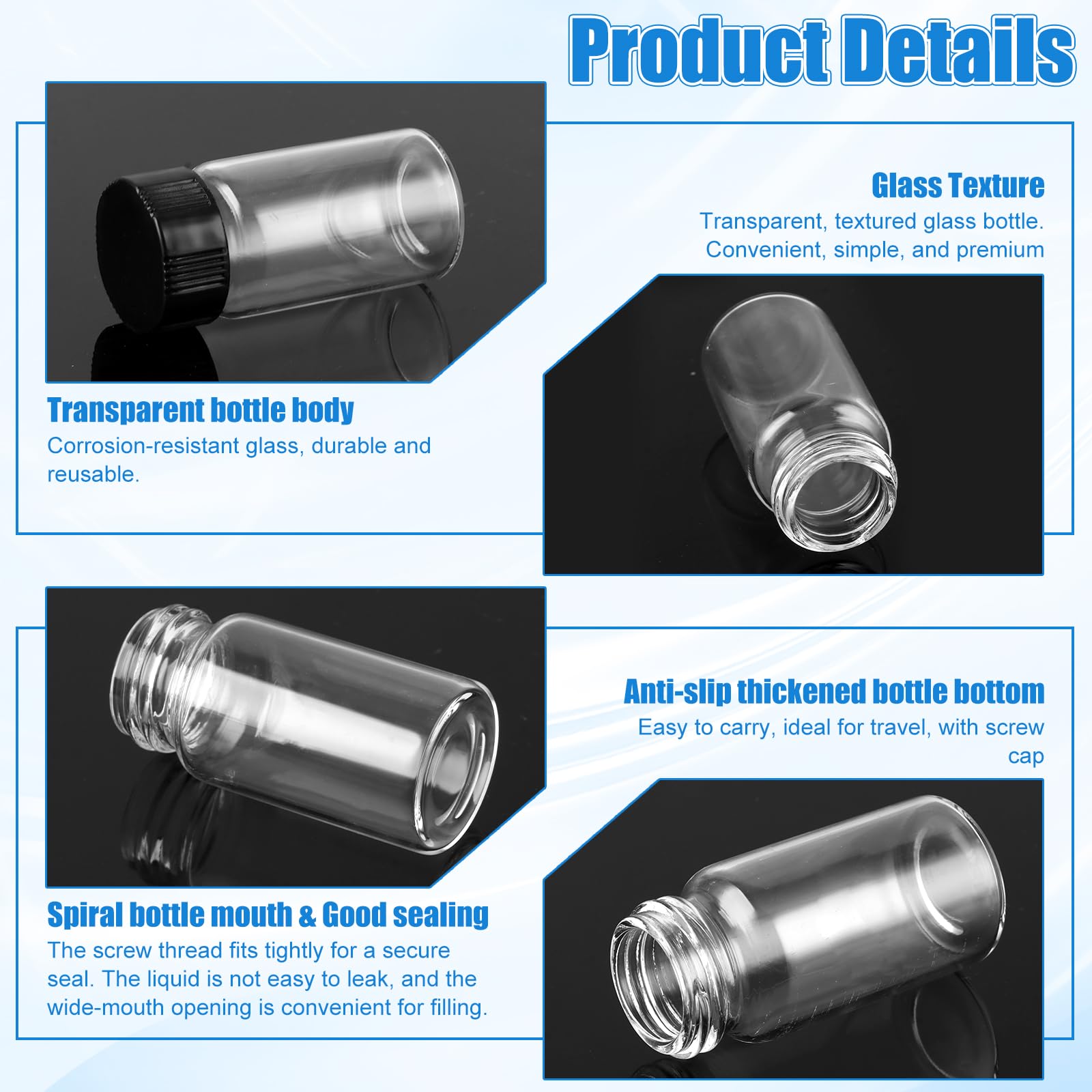 SHUESS 100 x 20 ml provette in vetro trasparente con tappo a vite, mini bottiglie di vetro borosilicato, ideali per campioni, bottiglie liquide