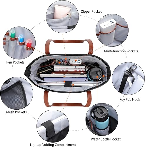 Miniatura 4 de Bolsa de trabajo para laptop para mujer, bolsa de hombro para computadora de 15.6 pulgadas, bolsa extra grande para escuela, fiesta, viajes, bolsa