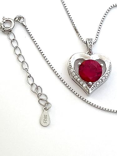 Miniatura 6 de HANDMADE 2.8 carat Diamond and Ruby Heart Pendant Necklace for women Natural Ruby Heart Necklace gift for Her Womens Fine Jewellery White Gold 18k